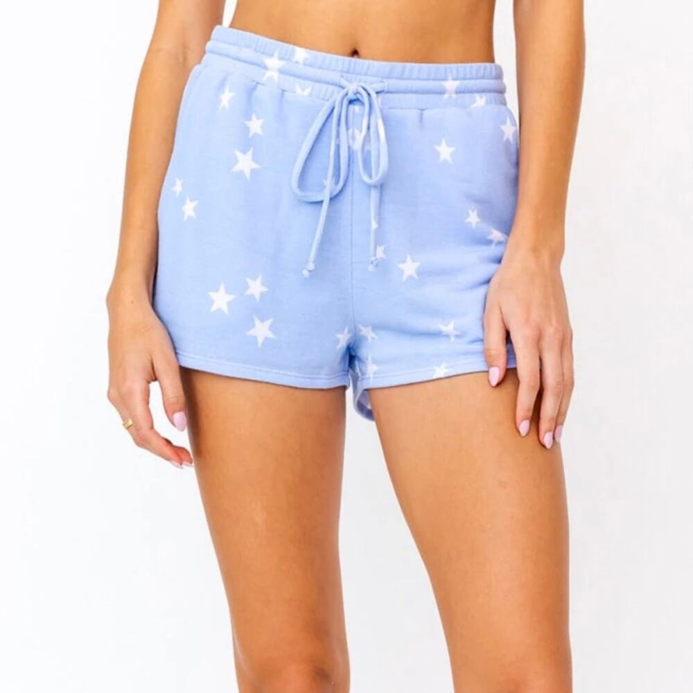 Le Lis S Blue White Star High Rise Drawstring Pull On Casual Lounge Shorts